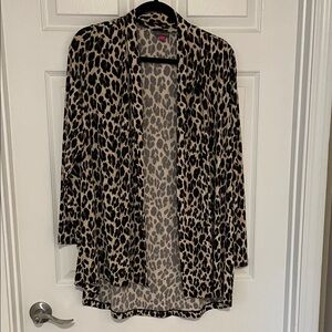 Vince Camuto Leopard Print Cardigan - Black and Tan